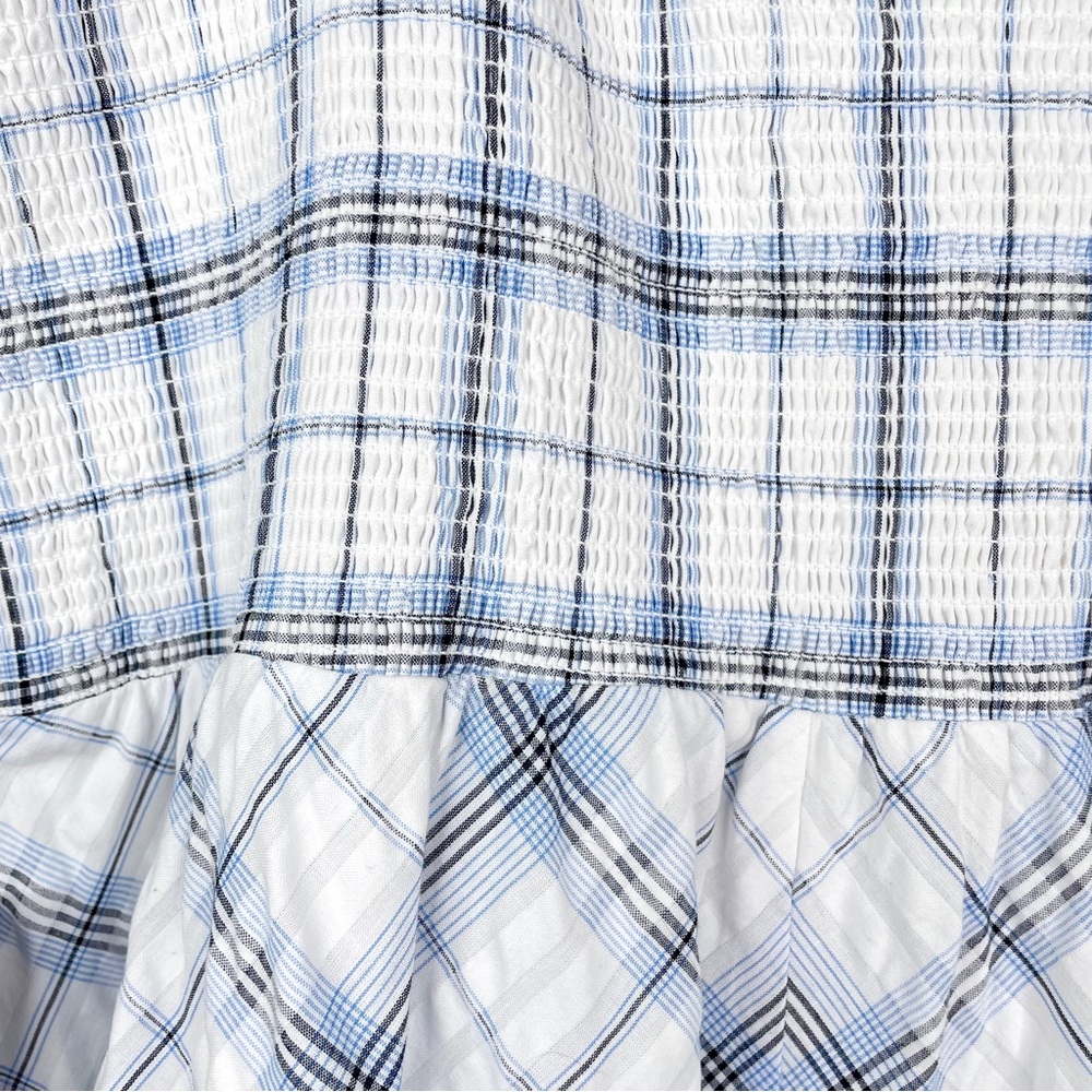 Eliza J Smocked Plaid Ruffle Midi Dress SZ 18W Blue White Sleeveless Sundress - Picture 13 of 16